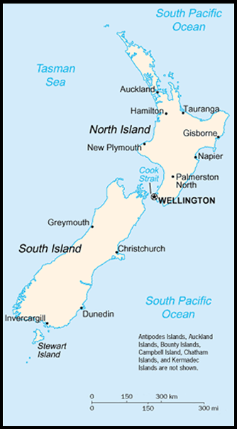 Kaart van Nieuw-Zeeland